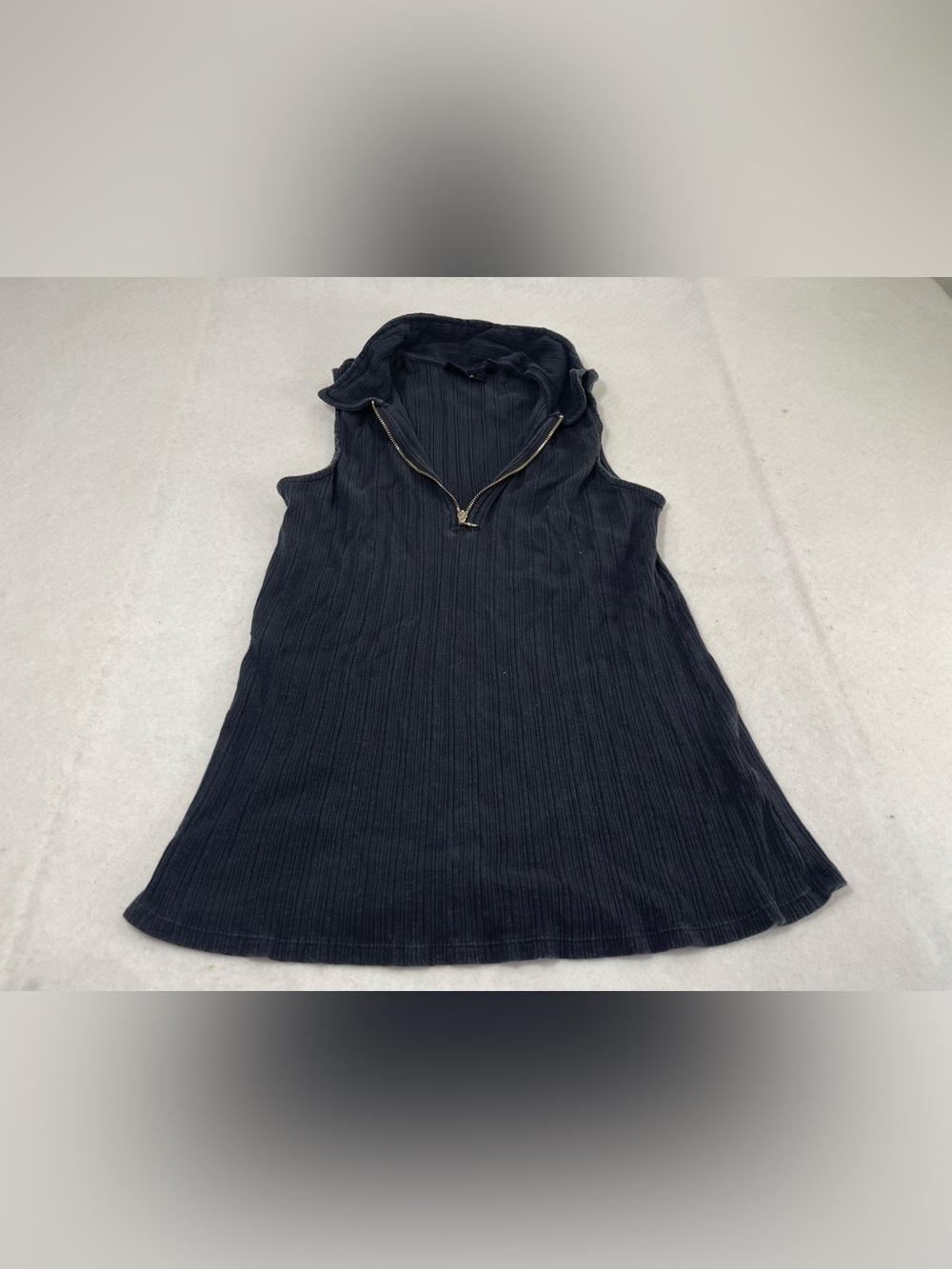 Ella Rafaella XL Black Ribbed Sleeveless Quarter Zip Collared Top Stretch - Picture 4 of 10